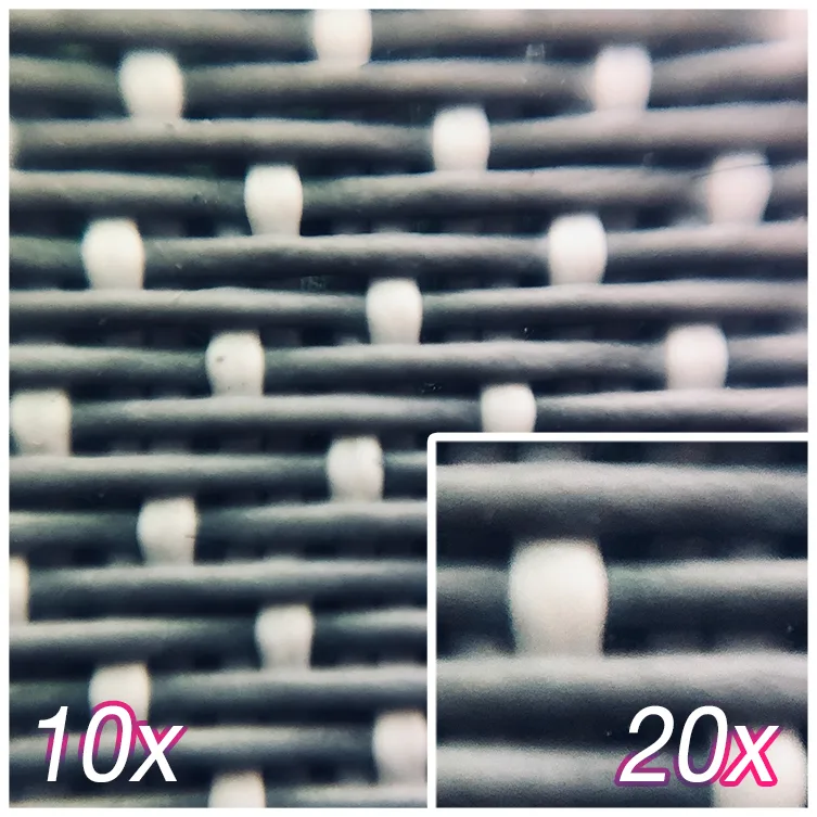Close-up of a typical woven acoustic screen fabric with a coarser weave